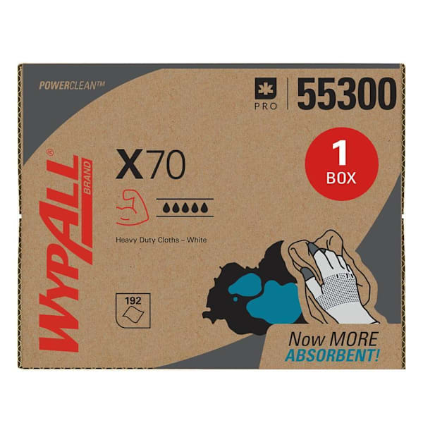 Wypall X70 Powerclean Medium Duty Reusable Cloths, Box Of 200 Sheets