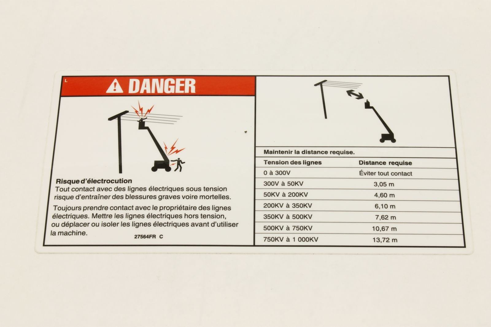 Genie Part # 27564FRGT – Decal, Danger, Elec. Haz. Stay Clr