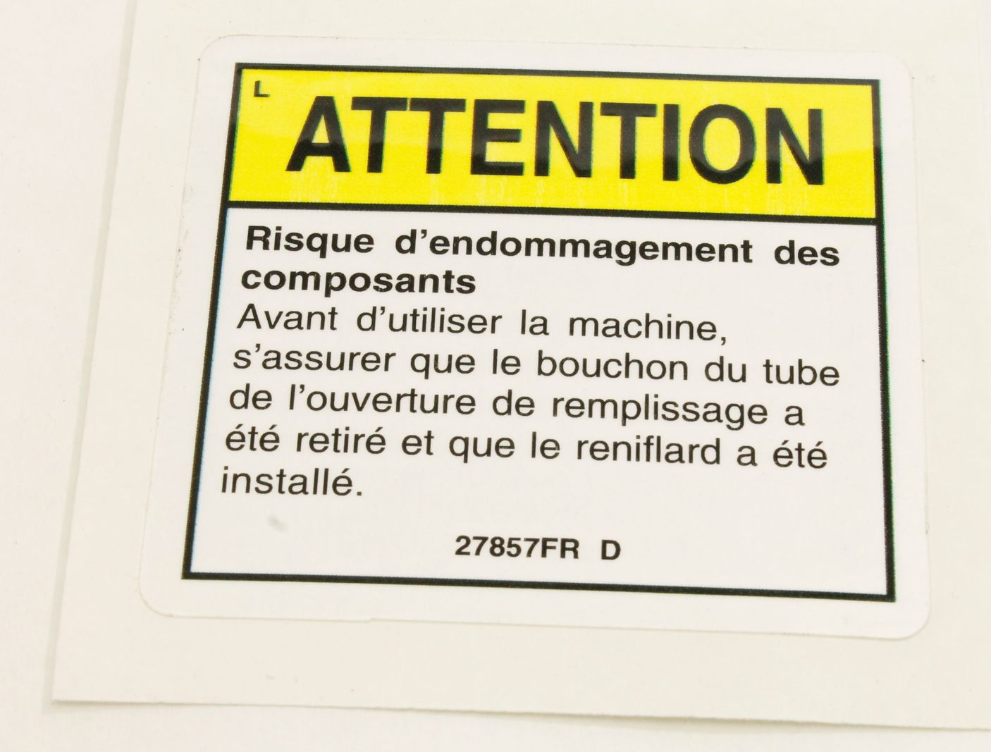 Genie Part # 27857FRGT – Decal, Component Damage, Cap