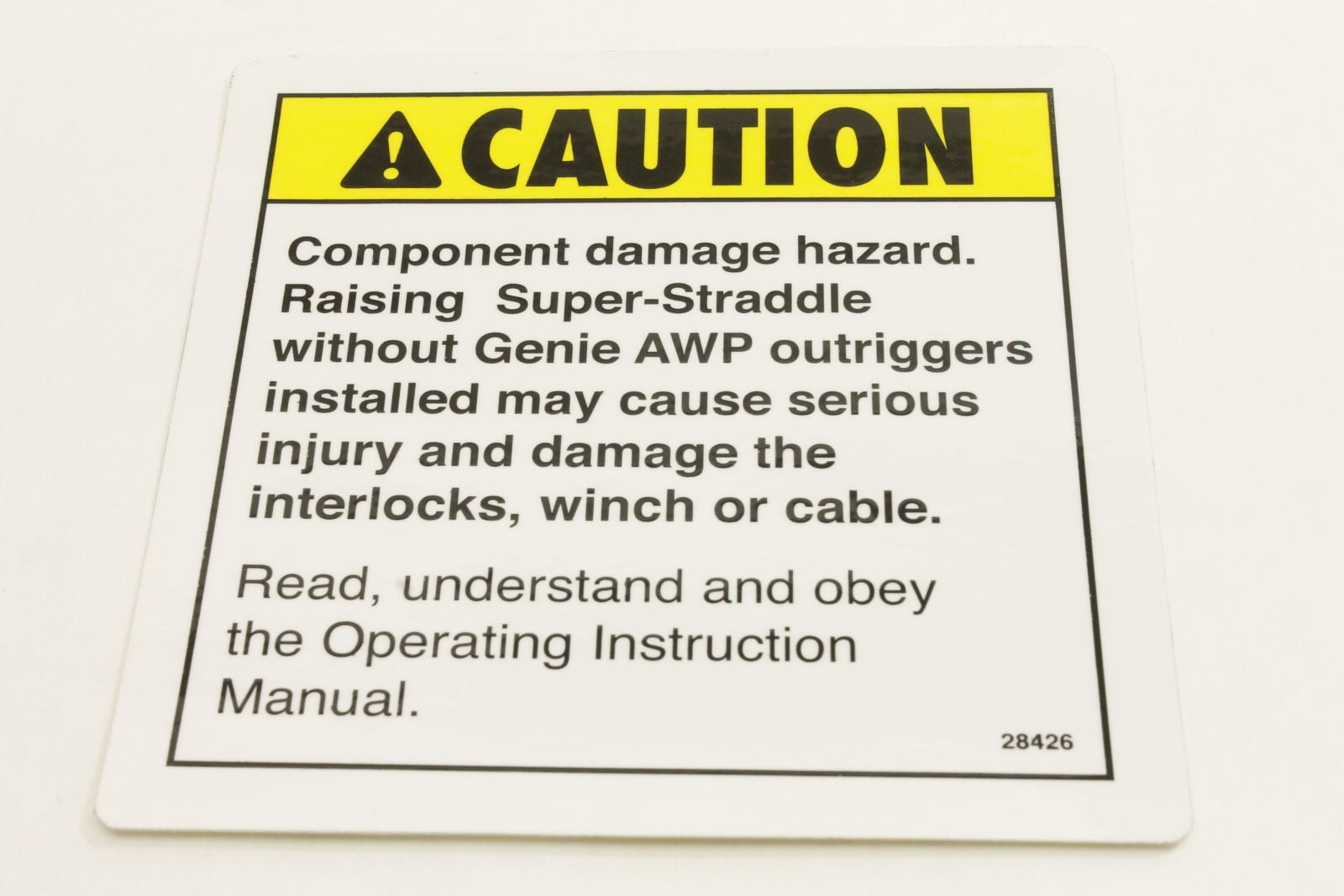 Genie Part # 28426GT – Decal, Caution, Damage Hazard