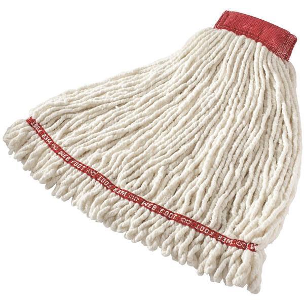 Rubbermaid Commercial Web Foot 24 Oz. Shrinkless Wet Mop Head, Looped-End, 5 In. Headband, White