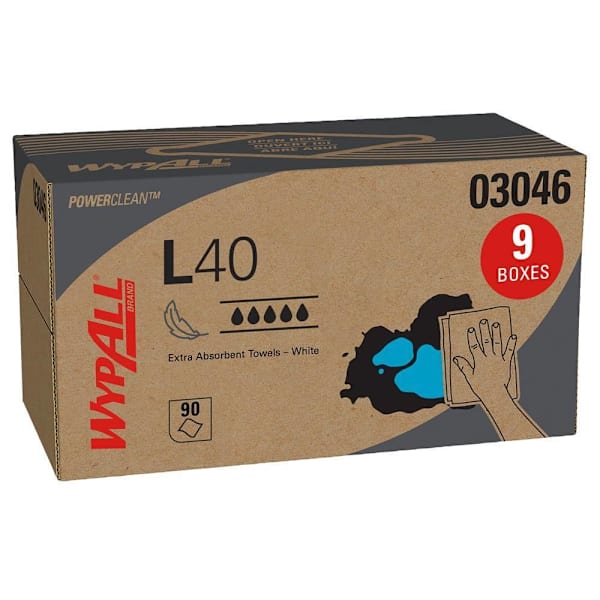Wypall Powerclean L40 Absorbent Cleaning Towels, 90 Sheets Per Box, Case Of 9