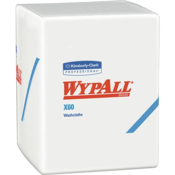 Wypall X60 Quarter-Fold Washcloths With Hydroknit, 12.5" X 10", White, Case Of 8