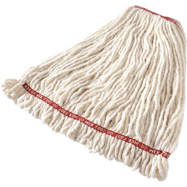 Rubbermaid Commercial Web Foot 20 Oz. Shrinkless Wet Mop Head, Looped-End, 1 In. Headband, White