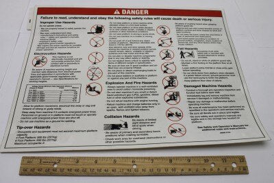 Genie Part # 29800GT – Decal,Danger,Gen.Safety Rules