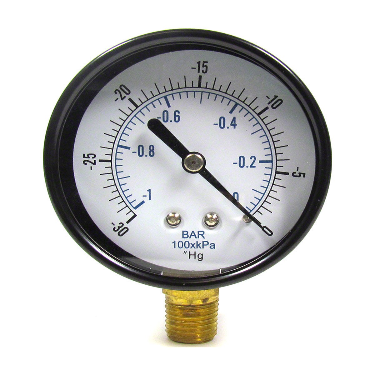 -30 to 0 PSI Vacuum/Pressure Gauge - 1/4 Inch Bottom Mount - 2-1/2 Inch Face - Stainless Steel Case