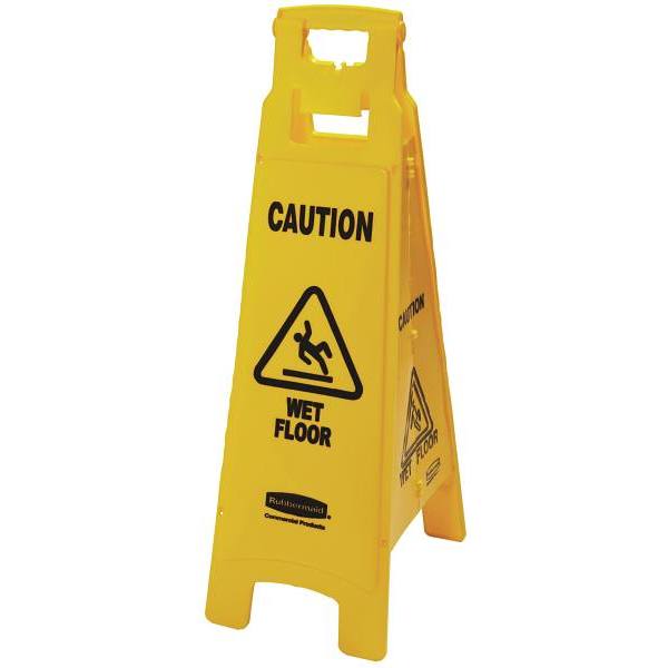 Rubbermaid Commercial 38 in. Safety/Caution Sign, Wet Floor, 4-Sided, Multilingual, Yellow