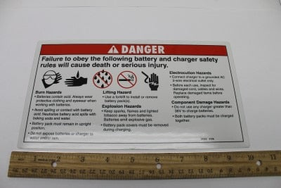 Genie Part # 31052GT – Decal, Danger, Batt. Safety, DC