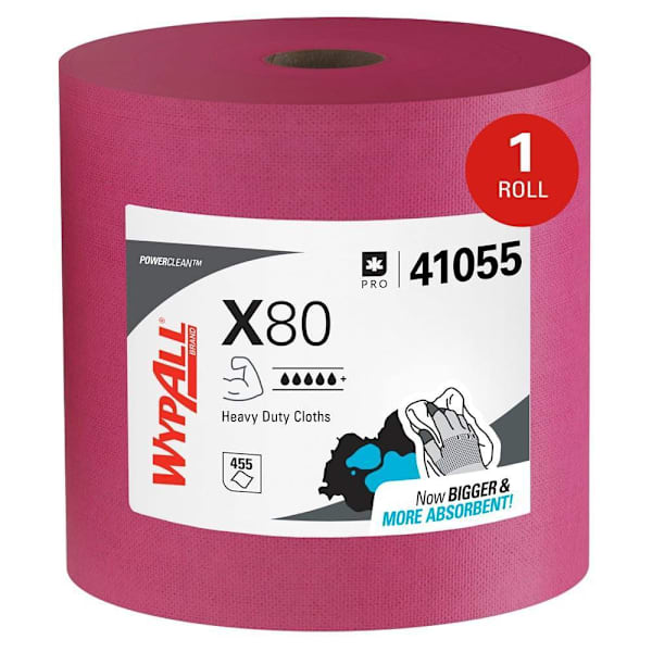 Wypall X80 Extended Use Cloths Reusable Wipes Jumbo Roll 475 Sheets-Roll Red