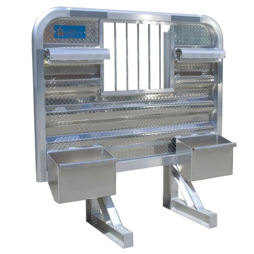 Merritt 317367C-0064 68 in. H x 70 in. W Dyna-Light Diamond Plate Cab Rack w/ Jail Bar Window, Chain Racks, Locking Covers, Load Light Brackets, Aluminum Trays