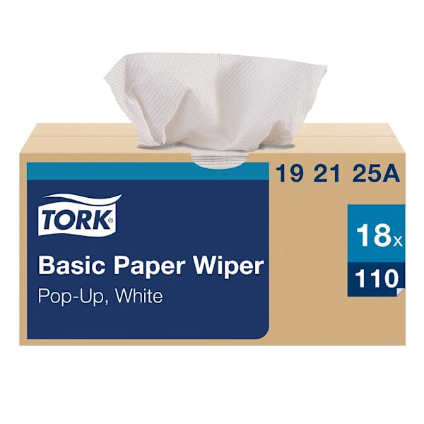 Tork Basic Paper Wipers, Pop-Up Box, White, 110 Sheets/Box, 18 Boxes/Case