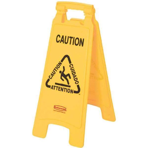 Rubbermaid Commercial 26 in. Safety/Caution Sign, Wet Floor, 2-Sided, Multilingual, Yellow