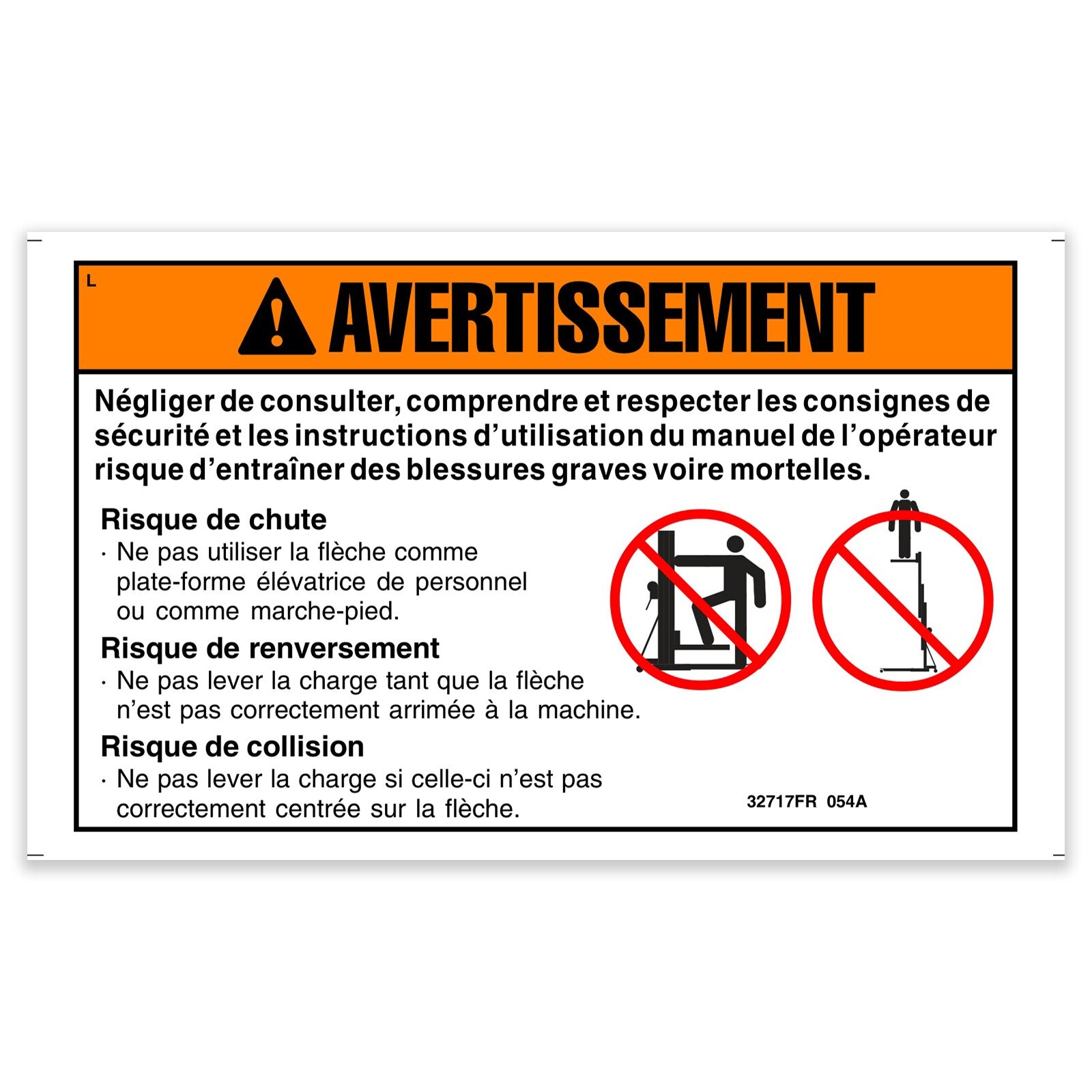 Genie Part # 32717FRGT – Decal, Warning Boom Safety