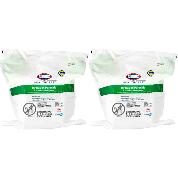 Clorox Healthcare Hydrogen Peroxide Disinfectant Wipes, 12 In X 11 In, Refill For Bucket, 185 Count, Case Of 2