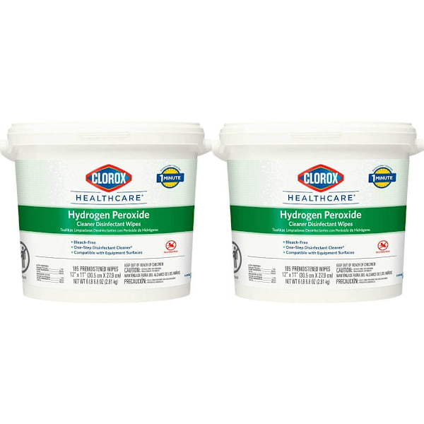 Clorox Healthcare Hydrogen Peroxide Disinfectant Wipes, 12 In X 11 In, Bucket, 185 Count, Case Of 2