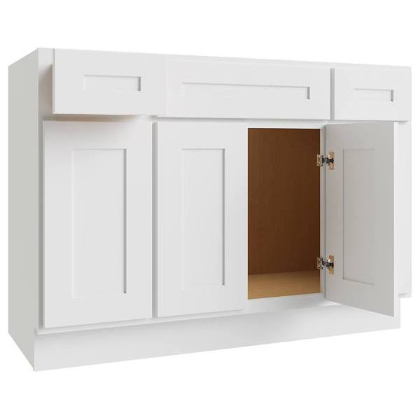 CNC Cabinetry Luxor 3-Door Vanity Base Cabinet, 5-Pc, 60"Wx34.5"H, Shaker White