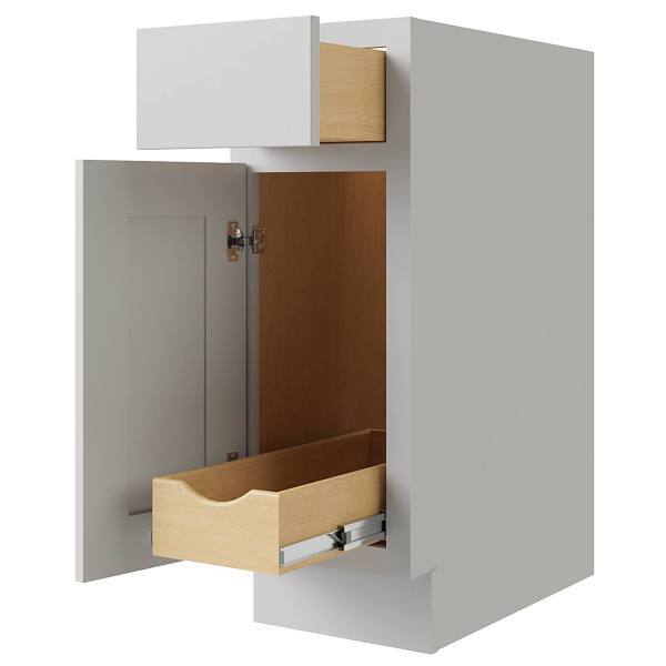 Cnc Cabinetry Luxor 15" Base Cabinet, 1 Pull Out, Left Hinge, Shaker Misty Grey