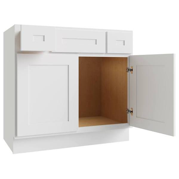 CNC Cabinetry Luxor 3-Drawer Vanity Base Cabinet, 5-Pc Drawer, 42"W Shaker White