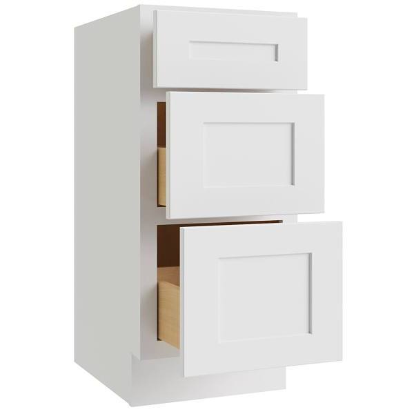 CNC Cabinetry Luxor 3-Drawer Vanity Base Cabinet, Ada, 5-Pc, 18"W, Shaker White