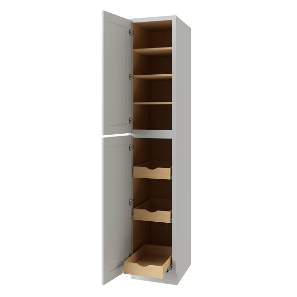 CNC Cabinetry Utility Cabinet, 3 Pull Out, Left, 18"W X 96"H, Shaker White