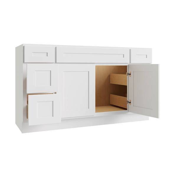 CNC Cabinetry Luxor 2-Door Vanity Cabinet, 5-Pc, 60"Wx34.5"Hx21"D, Shaker White