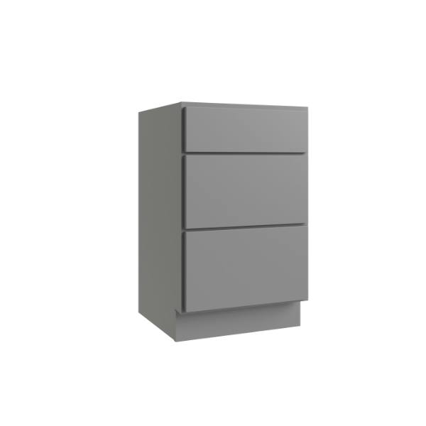 Cnc Cabinetry Luxor 18" 3-Drawer Base Cabinet, Shaker Misty Grey