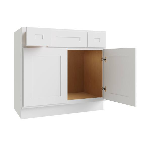 CNC Cabinetry Luxor 3-Drawer Vanity Base Cabinet, 5-Pc Drawer, 36"W Shaker White