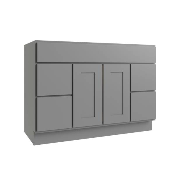 CNC Cabinetry Luxor 2-Door Vanity Cabinet, 48"Wx34.5"Hx21"D, Shaker Misty Grey