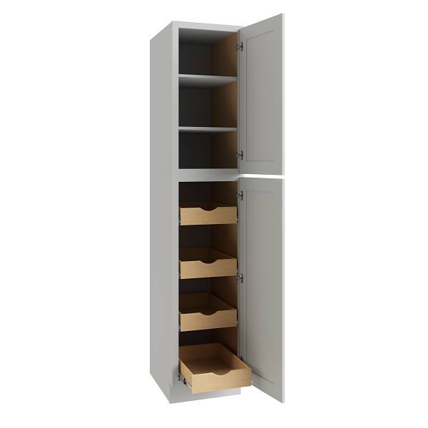CNC Cabinetry Utility Cabinet, 4 Pull Out, Right, 18"W X 90"H, Shaker White