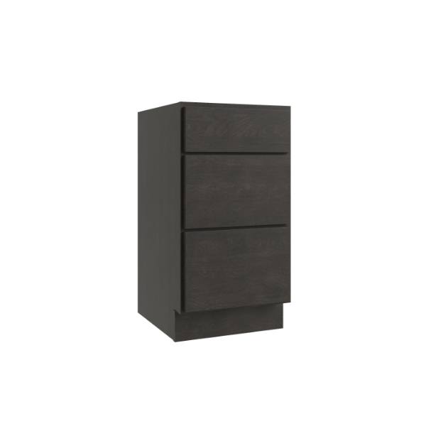 CNC Cabinetry Luxor 3-Drawer Vanity Base Cabinet, Ada, 18"W, Shaker Smoky Grey