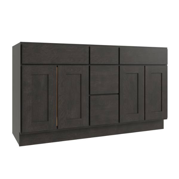 CNC Cabinetry Luxor 3-Drawer Vanity Base Cabinet, 60"Wx34.5"H, Shaker Smoky Grey