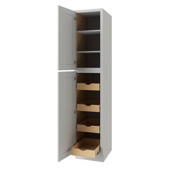 CNC Cabinetry Utility Cabinet, 4 Pull Out, Left, 18"W X 90"H, Shaker Misty Grey