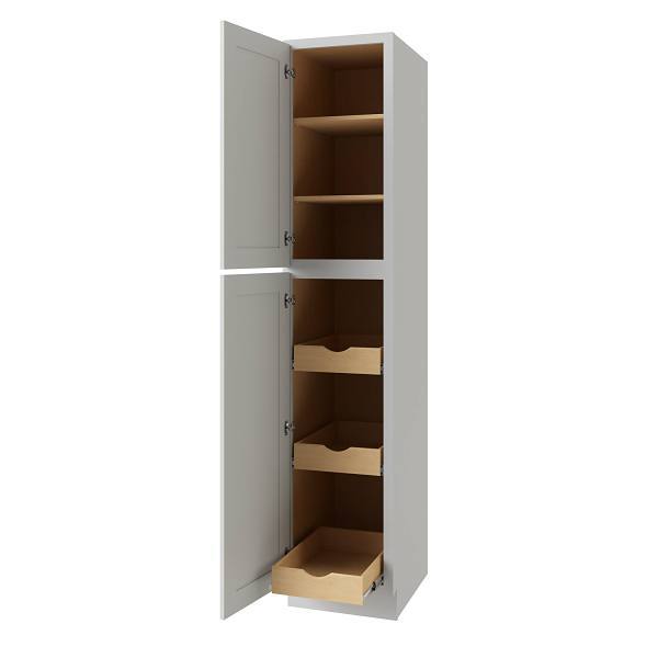 CNC Cabinetry Utility Cabinet, 3 Pull Out, Left, 18"W X 90"H, Shaker Misty Grey