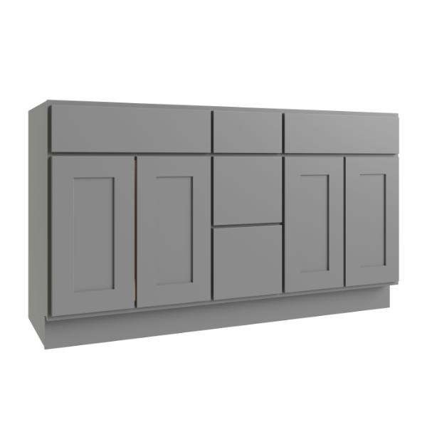 CNC Cabinetry Luxor 3-Drawer Vanity Base Cabinet, 60"Wx34.5"H, Shaker Misty Grey