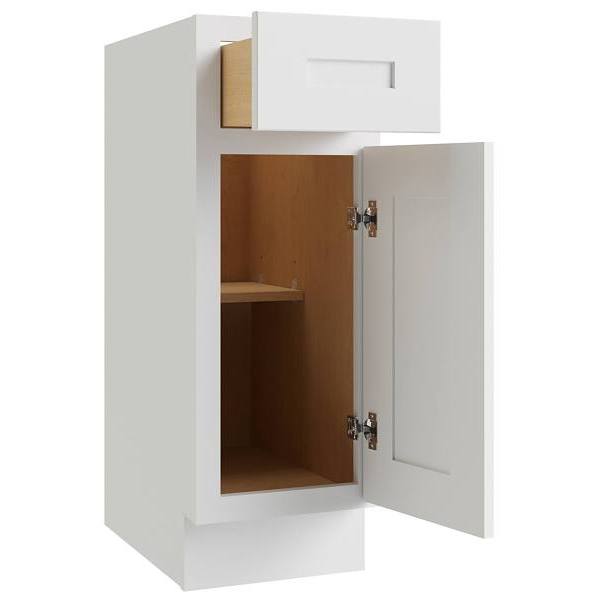 CNC Cabinetry Luxor 1-Door Vanity Base Cabinet, 5-Pc, 15"Wx34.5"H, Shaker White