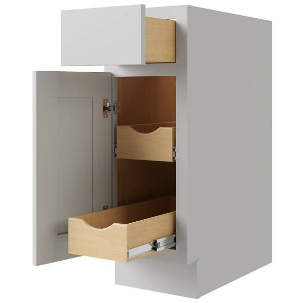 Cnc Cabinetry Luxor 15" Base Cabinet, 2 Pull Out, Left Hinge, Shaker Misty Grey
