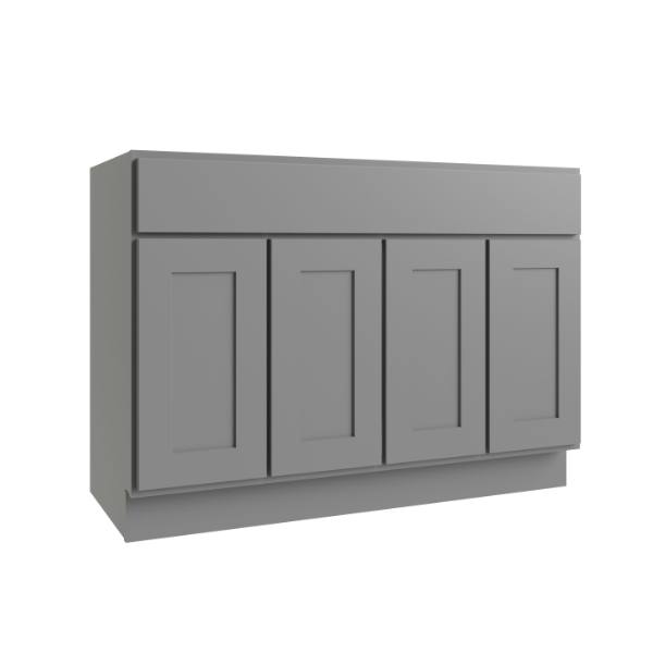 CNC Cabinetry Luxor Vanity Base Cabinet, 48"W X 34.5"H X 21"D, Shaker Misty Grey