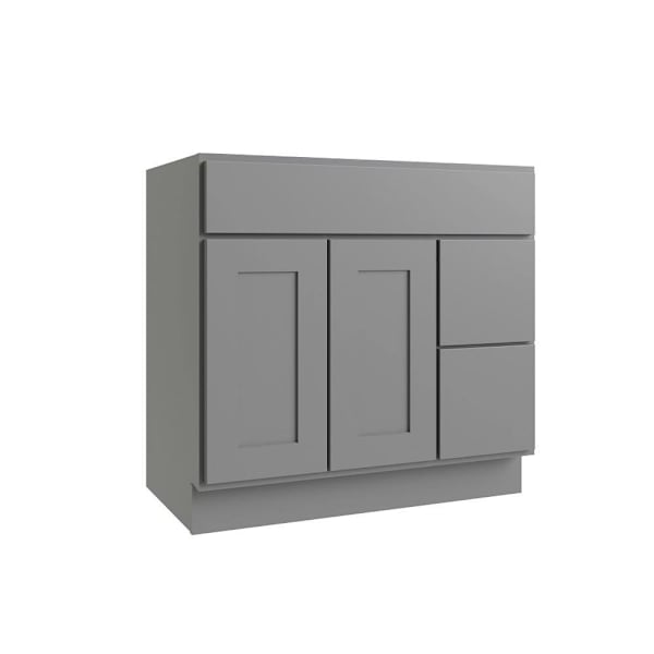 CNC Cabinetry Luxor 2-Door Vanity Cabinet, 36"Wx34.5"Hx21"D, Shaker Misty Grey