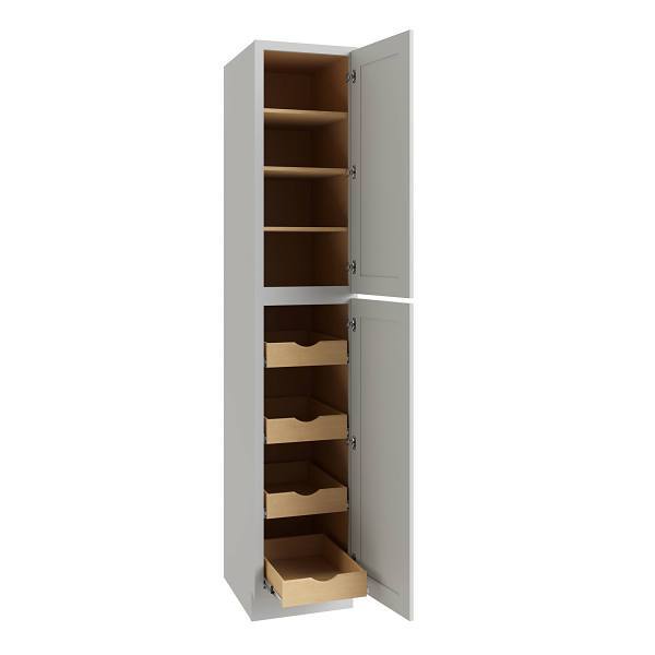 CNC Cabinetry Utility Cabinet, 4 Pull Out, Right, 18"W X 96"H, Shaker Misty Grey
