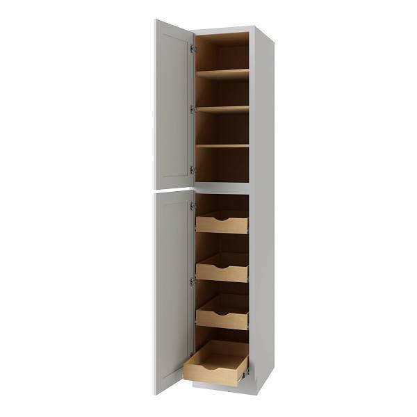 CNC Cabinetry Utility Cabinet, 4 Pull Out, Left, 18"W X 96"H, Shaker Misty Grey