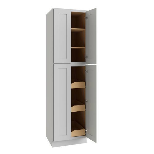 CNC Cabinetry Luxor Utility Cabinet, 3 Pull Out, 24"W X 84"H, Shaker Misty Grey