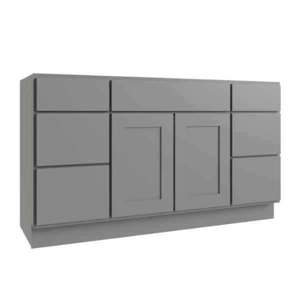 CNC Cabinetry Luxor Vanity Base Cabinet, 60"W X 34.5"H X 21"D, Shaker Misty Grey