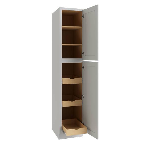 CNC Cabinetry Utility Cabinet, 3 Pull Out, Right, 18"W X 90"H, Shaker Misty Grey