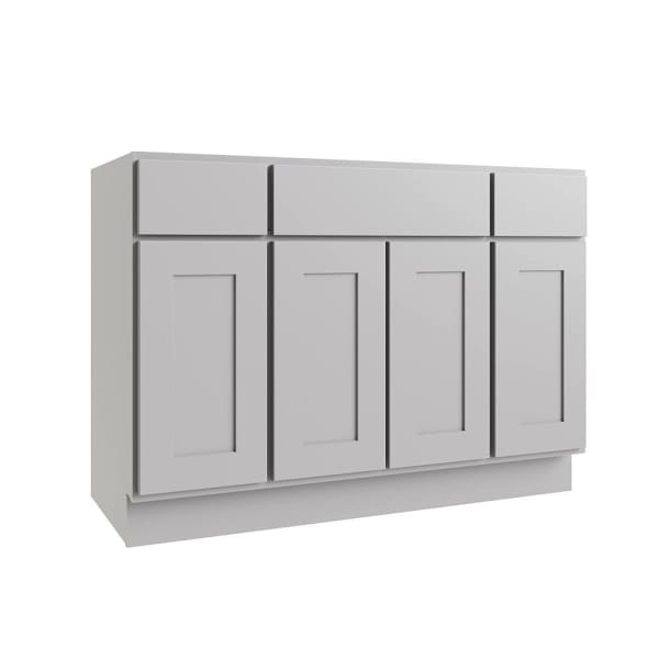 CNC Cabinetry Luxor 4-Door Vanity Base Cabinet, 48"W X 34.5"H, Shaker Misty Grey