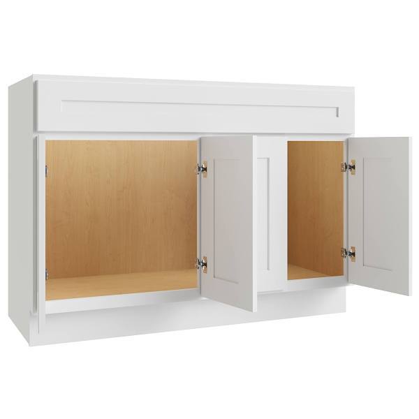 CNC Cabinetry Luxor Vanity Base Cabinet, 5-Pc, 48"W X 34.5"H X 21"D Shaker White