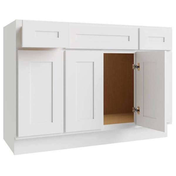 CNC Cabinetry Luxor 3-Door Vanity Base Cabinet, 5-Pc, 48"Wx34.5"H, Shaker White
