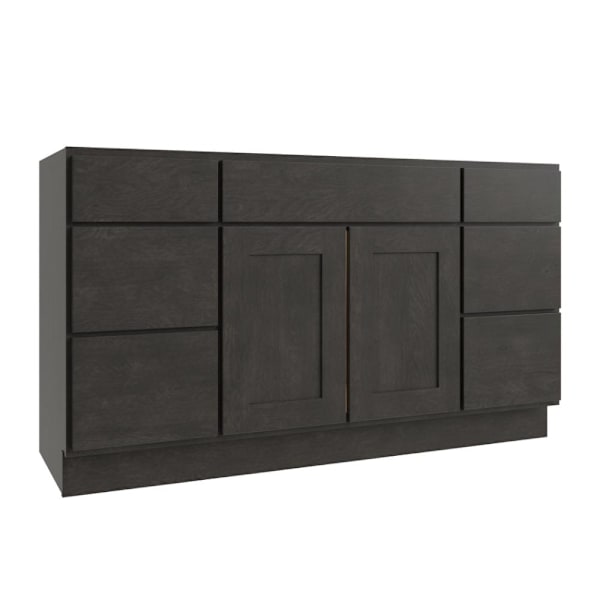 CNC Cabinetry Luxor Vanity Base Cabinet, 60"W X 34.5"H X 21"D, Shaker Smoky Grey