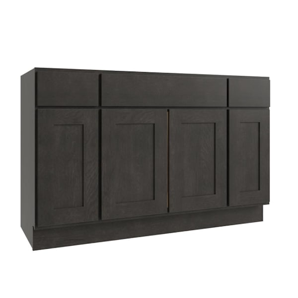 CNC Cabinetry Luxor 4-Door Vanity Base Cabinet, 54"W X 34.5"H, Shaker Smoky Grey