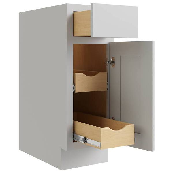 Cnc Cabinetry Luxor 15" Base Cabinet, 2 Pull Out, Right Hinge, Shaker Misty Grey