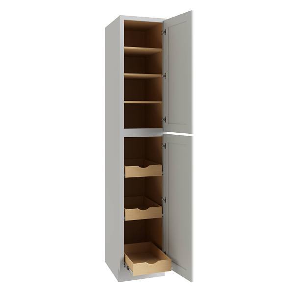 CNC Cabinetry Utility Cabinet, 3 Pull Out, Right, 18"W X 96"H, Shaker Misty Grey